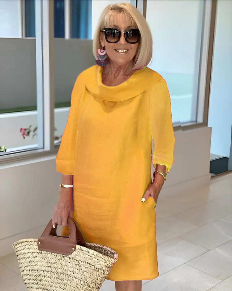 Pile Collar 3/4 Sleeve Dress