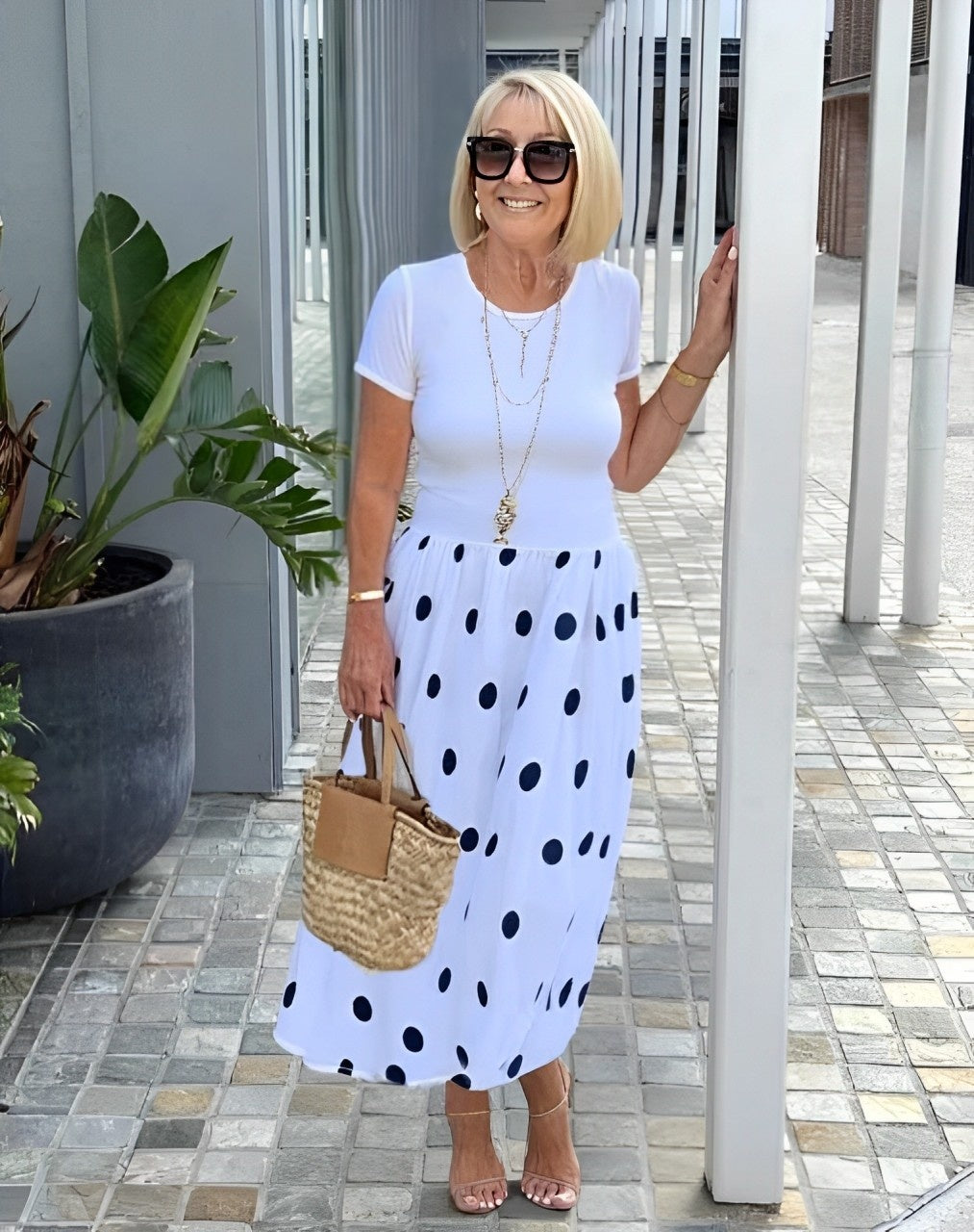 Polka Dot Print Short Sleeve Patchwork Tunic Dress