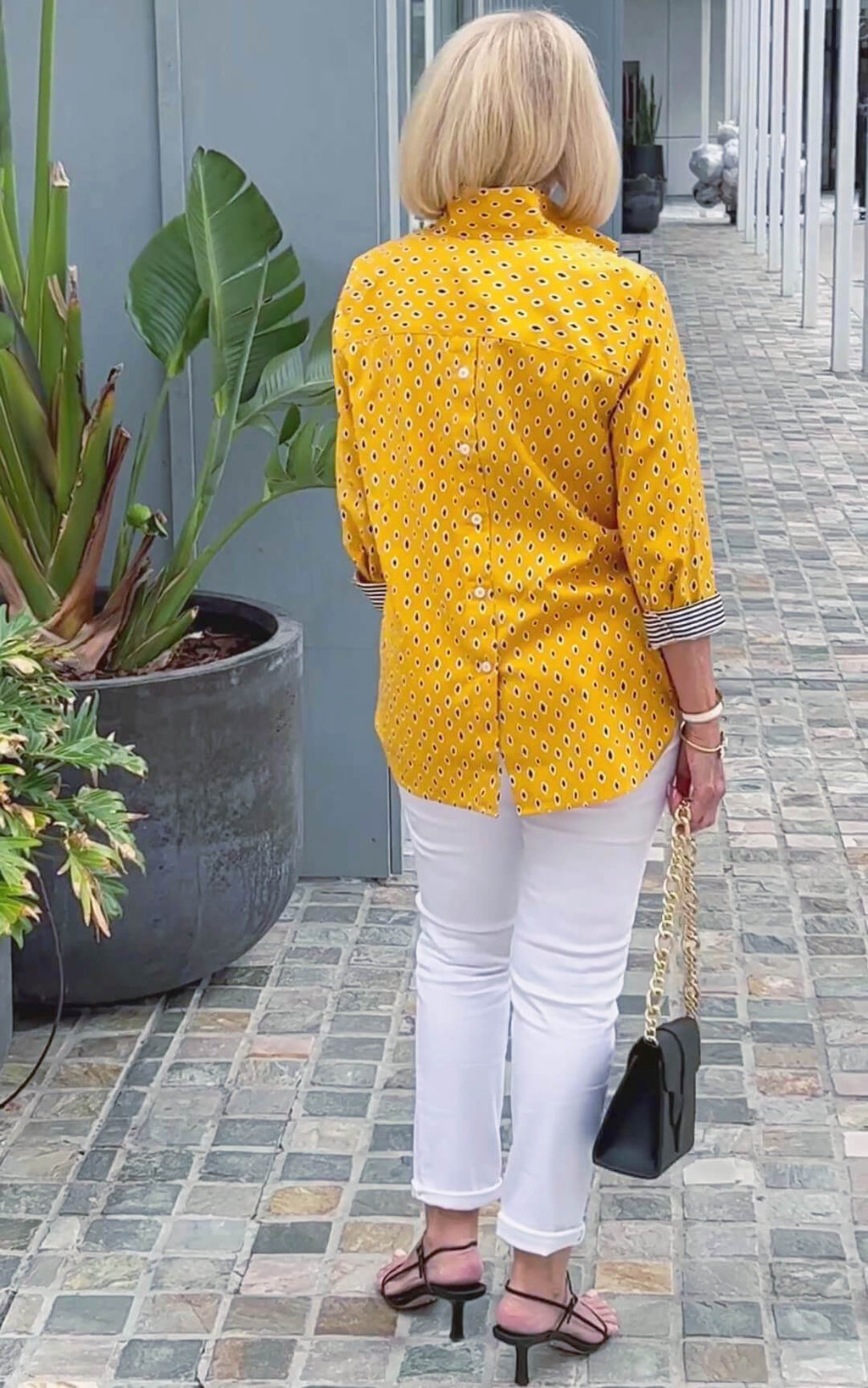 Printed Standing Collar 3/4 Sleeve Shirt Top Set