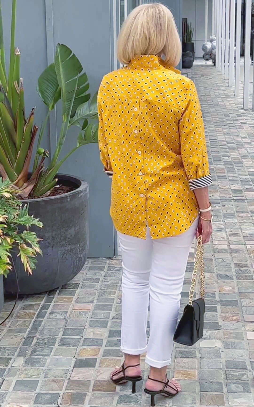 Printed Standing Collar 3/4 Sleeve Shirt Top Set