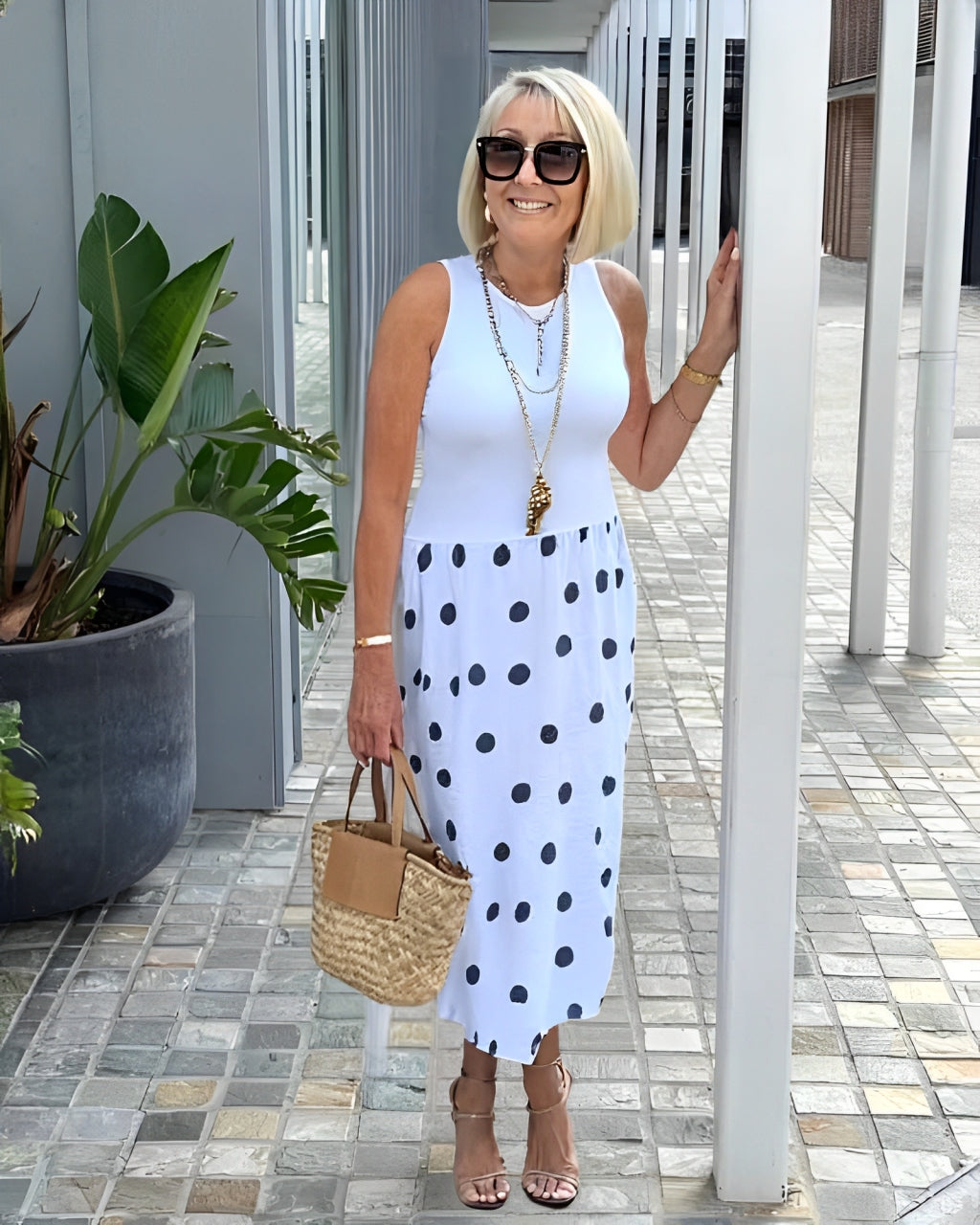 Knit Polka Dot Print Patchwork Tunic Dress