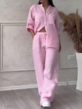 Commute Comfort Long Sleeve Shirt & Lace Up Pants Two-piece Set