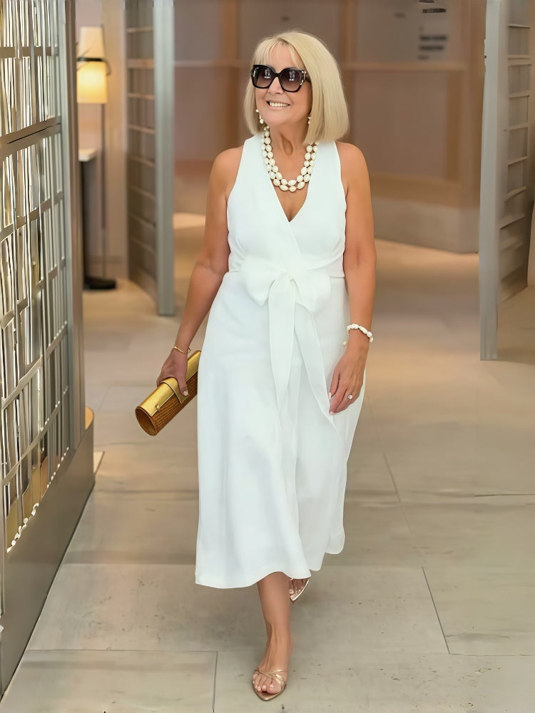 V-neck Sleeveless Bow Dress