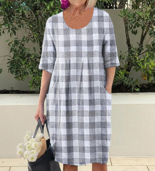 Black and White Plaid Printed Beach Tunic Dress