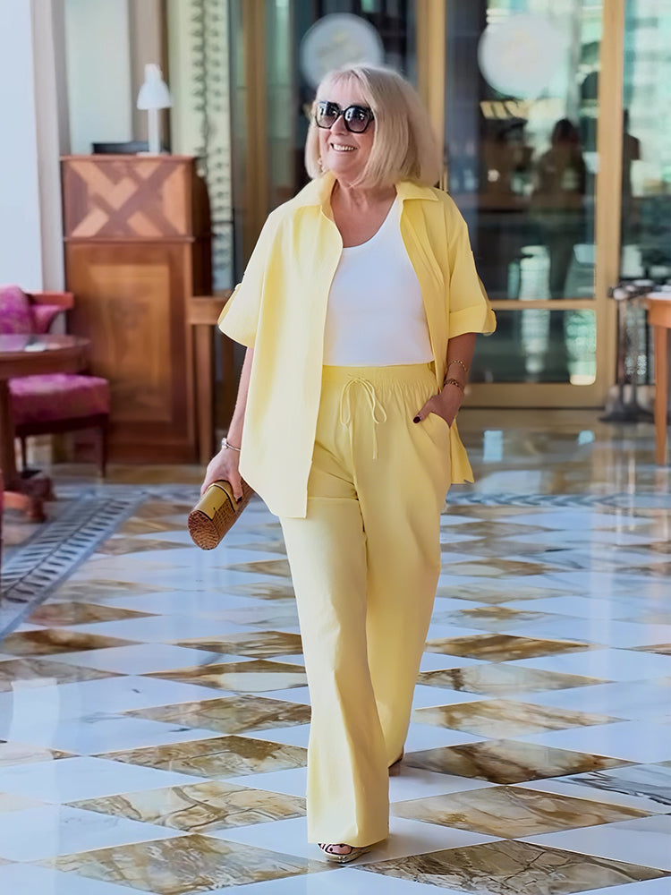 Plus Size Comfort Shirt & Lace-Up Pants Two-piece Set