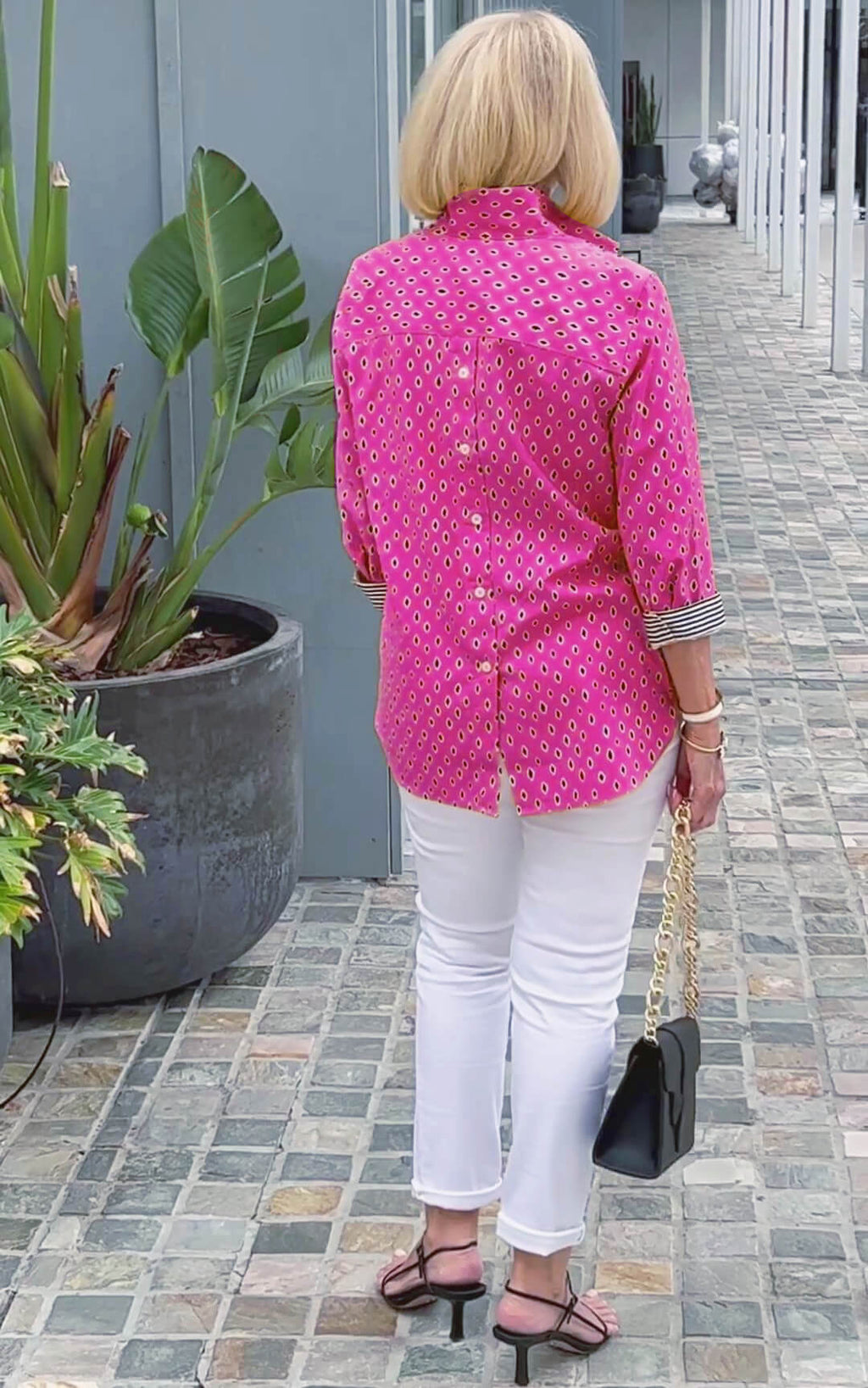 Printed Standing Collar 3/4 Sleeve Shirt Top Set