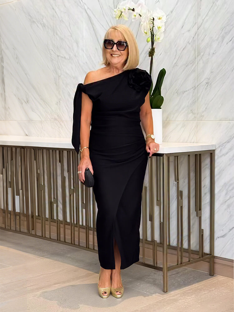 Elegant Mother of Bride Slash Shoulder Slit Wedding Party Dress