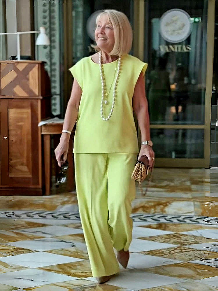 2-Piece Elegant Solid Color Top & Wide Leg Pants Set
