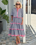 Plus Size Seven Sleeve Plaid Boho Beach Tunic Dresses