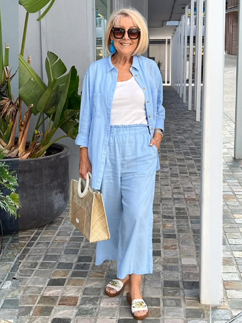 2-Piece Long-sleeved Shirts & Ruffle-edged Waist Trousers Set