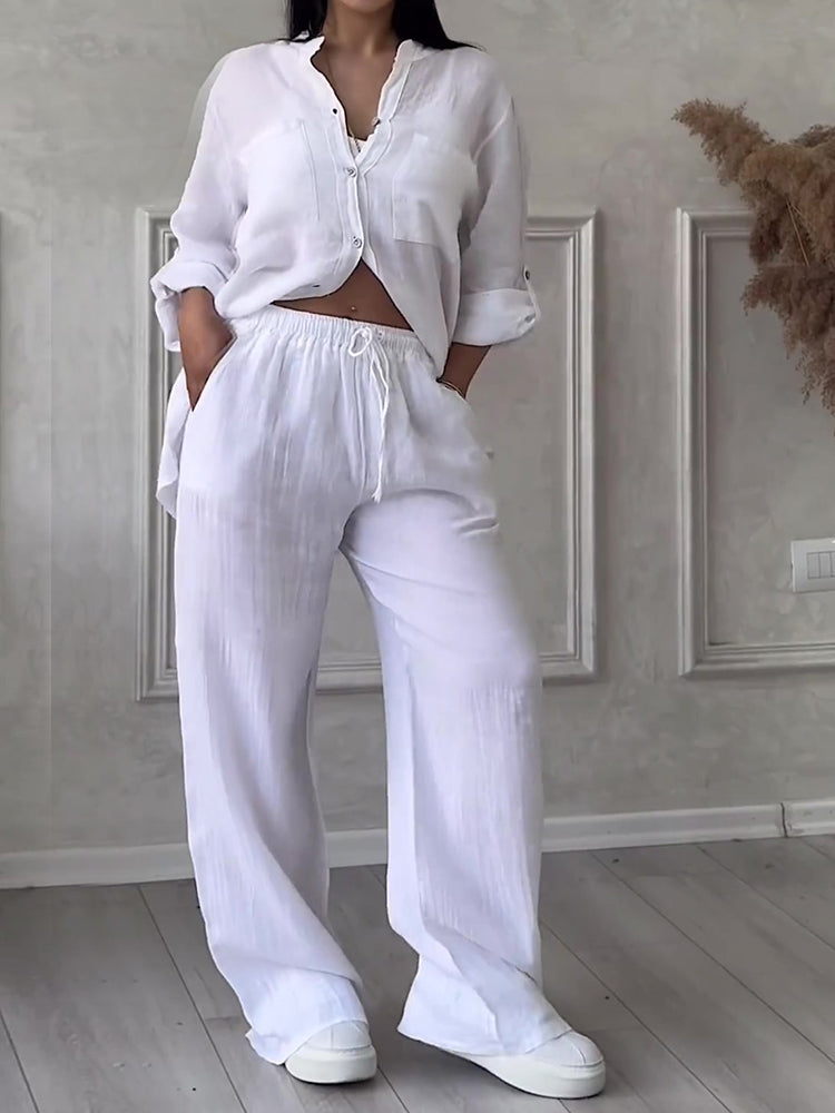 Commute Comfort Long Sleeve Shirt & Lace Up Pants Two-piece Set