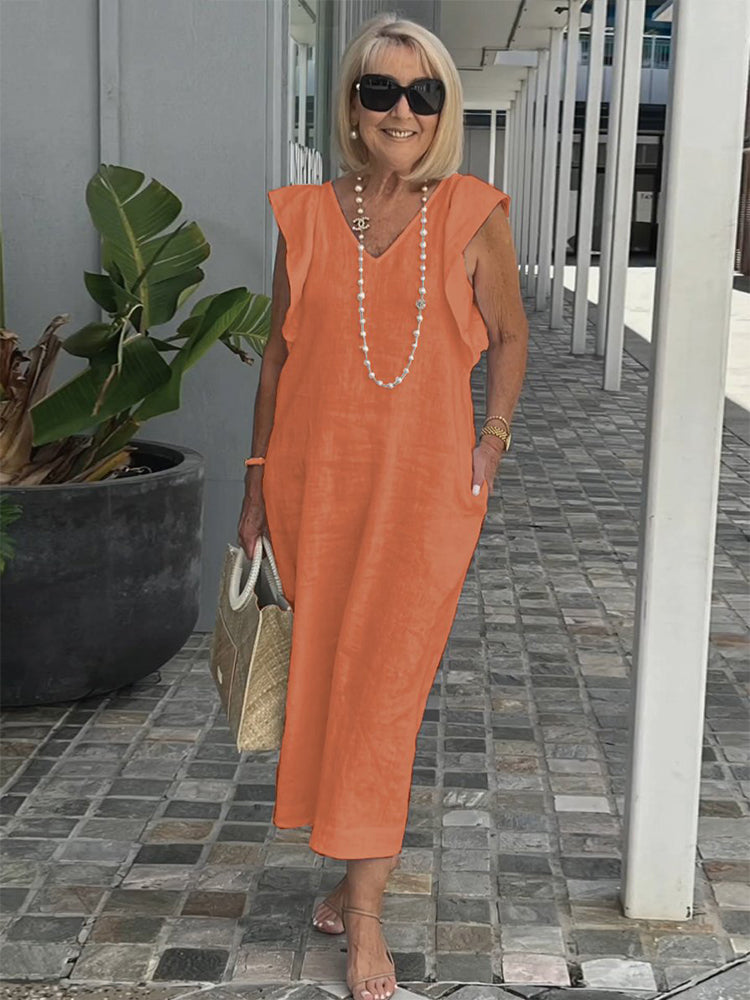 Plus Size V-neck Flying Sleeve Dress
