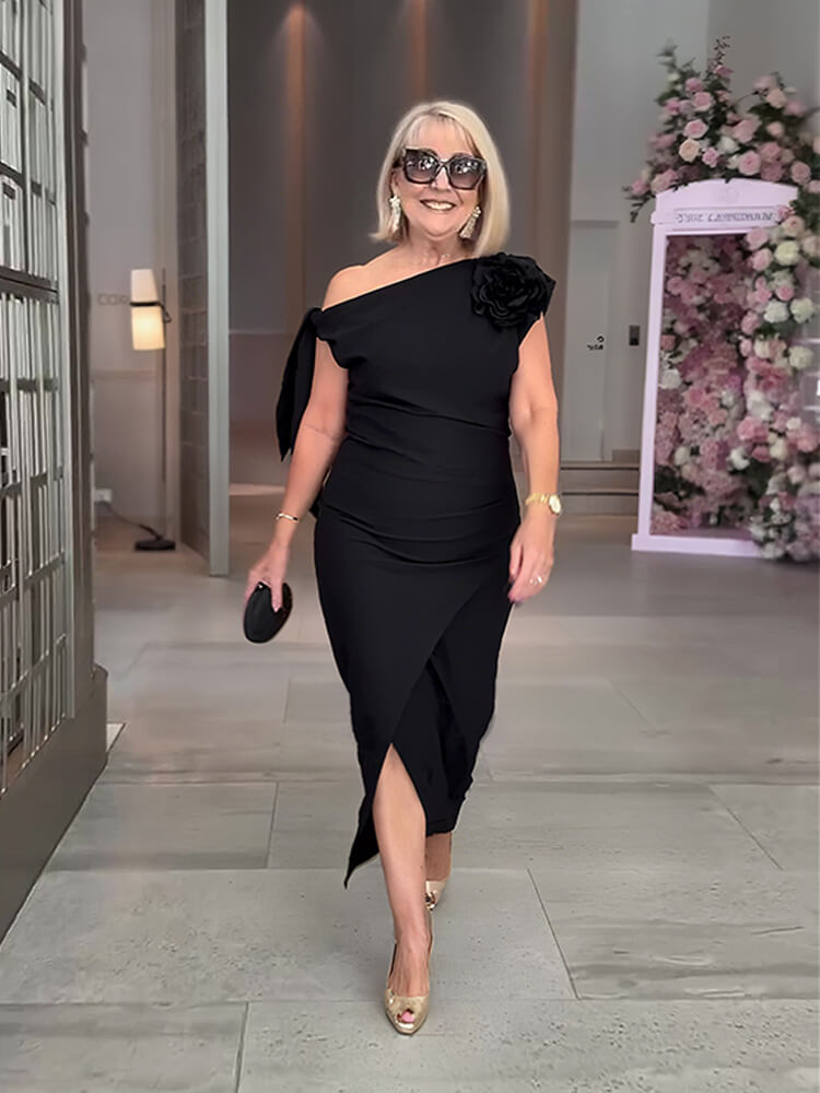 Elegant Mother of Bride Slash Shoulder Slit Wedding Party Dress