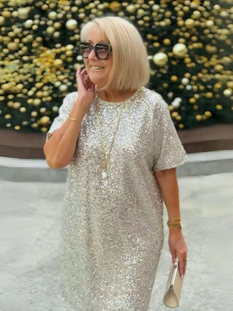 Round-Neck Sequin Midi Dress
