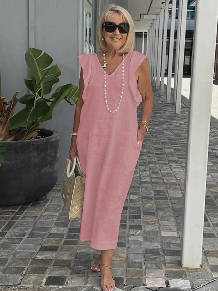 Plus Size V-neck Flying Sleeve Dress