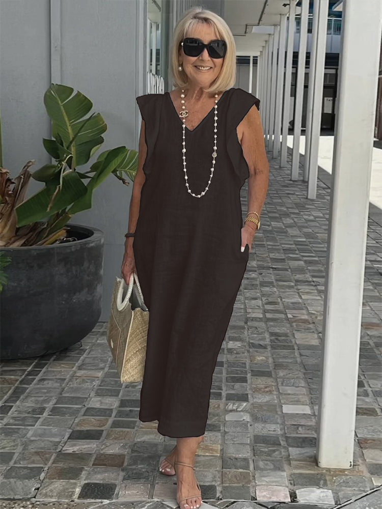 Plus Size V-neck Flying Sleeve Dress