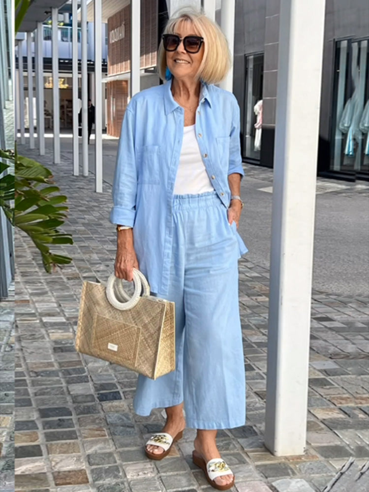 2-Piece Long-sleeved Shirts & Ruffle-edged Waist Trousers Set