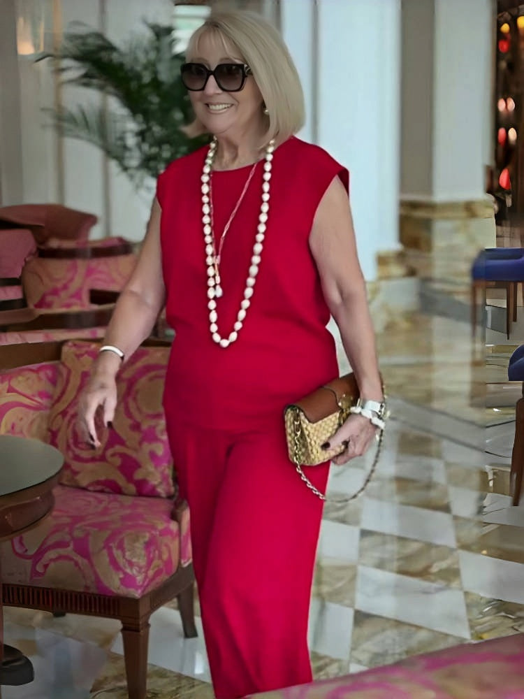 2-Piece Elegant Solid Color Top & Wide Leg Pants Set