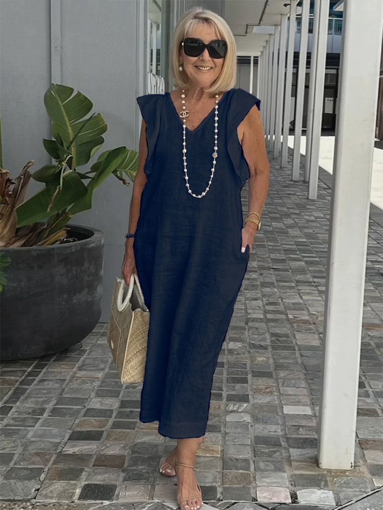 Plus Size V-neck Flying Sleeve Dress
