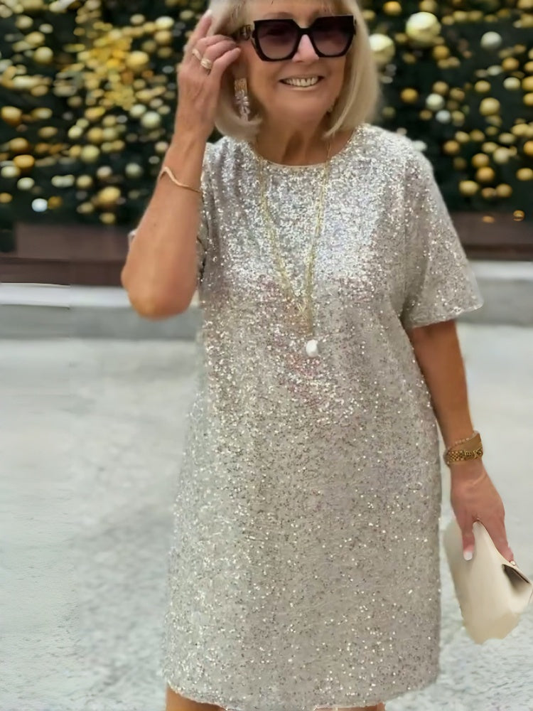 Round-Neck Sequin Midi Dress