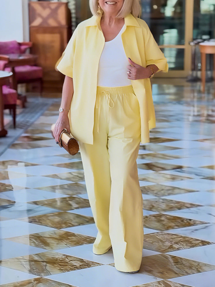 Plus Size Comfort Shirt & Lace-Up Pants Two-piece Set