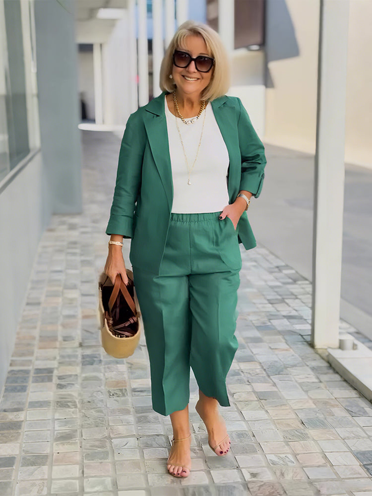 Plus Size Blazer & Crop Pants Two-piece Set