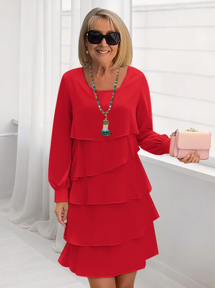 Elegant & Stylish Long-sleeved U-neck Multi-layer Dress