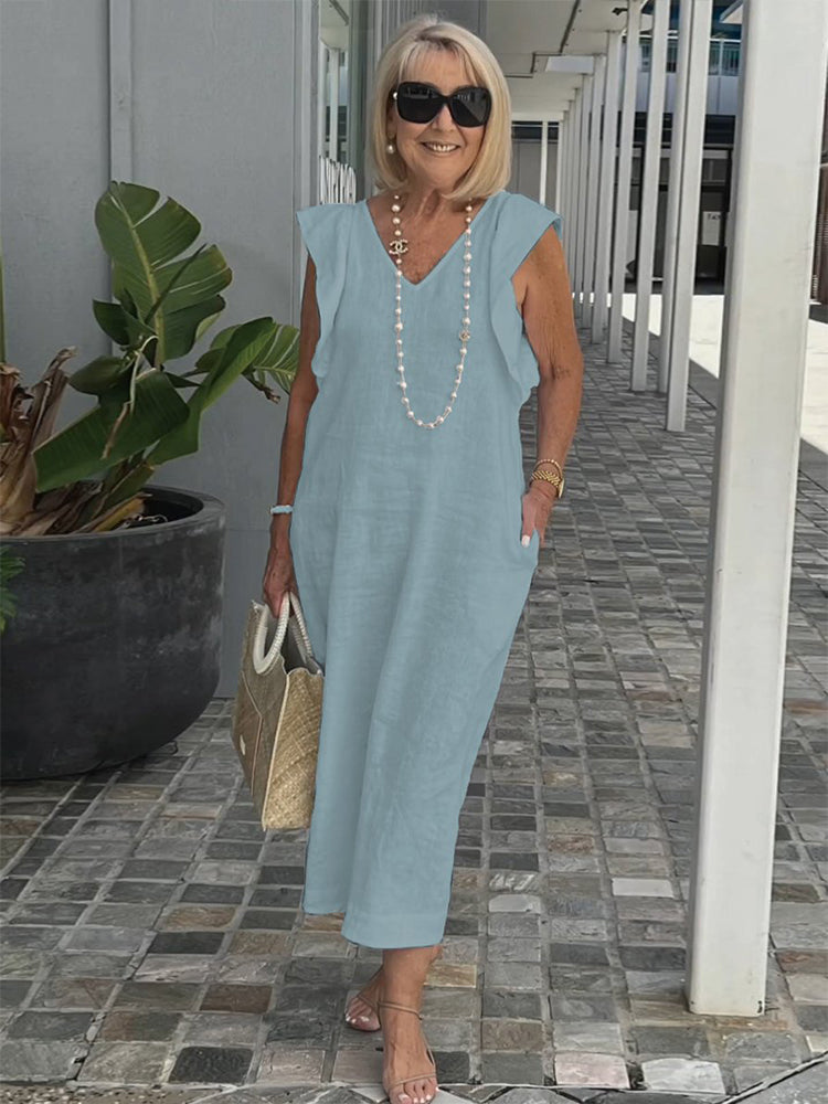 Plus Size V-neck Flying Sleeve Dress