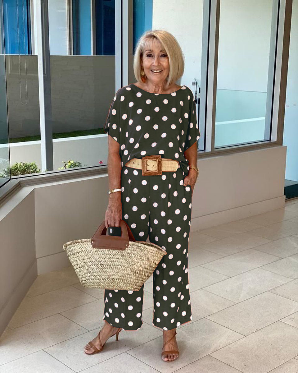 Polka Dot short Sleeve Top and Trousers Two-Piece Set