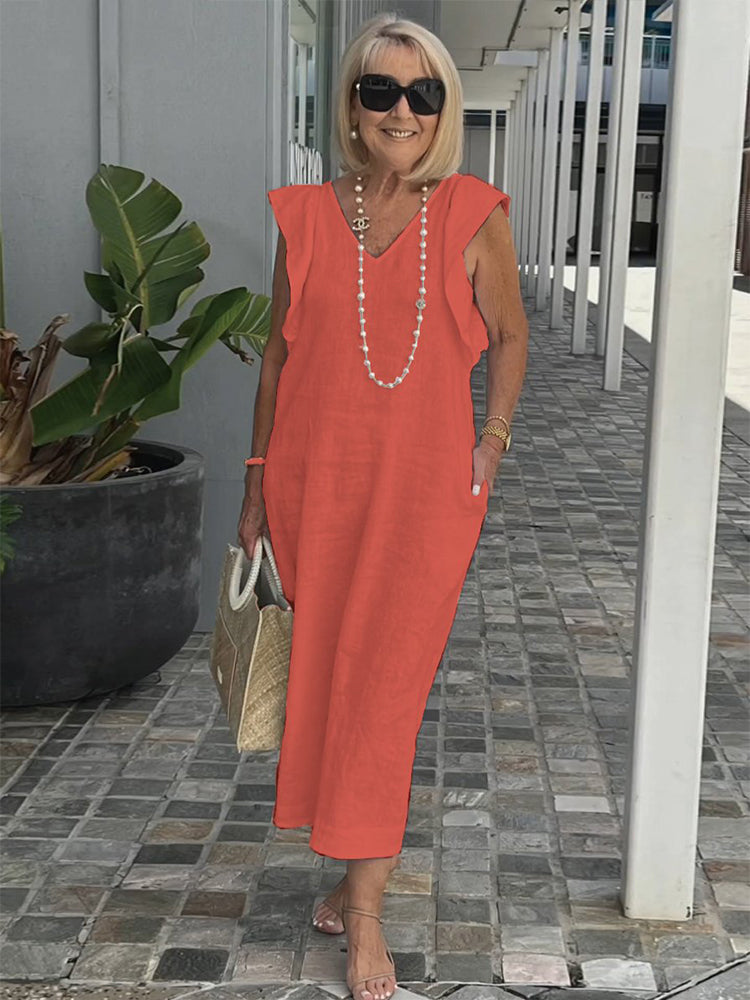 Plus Size V-neck Flying Sleeve Dress