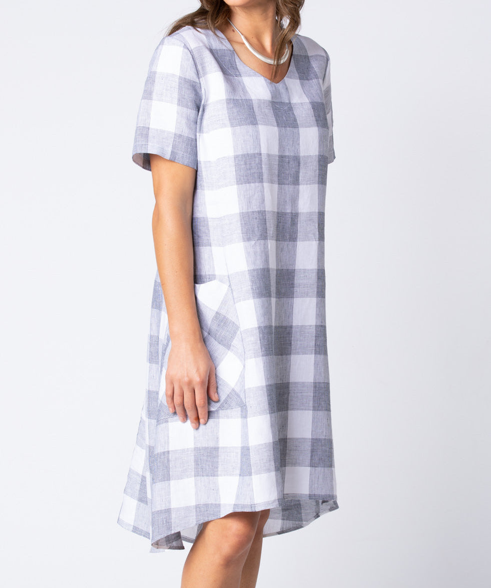 Plus Size Floaty Dress Gray and White Check Plus Size Dress
