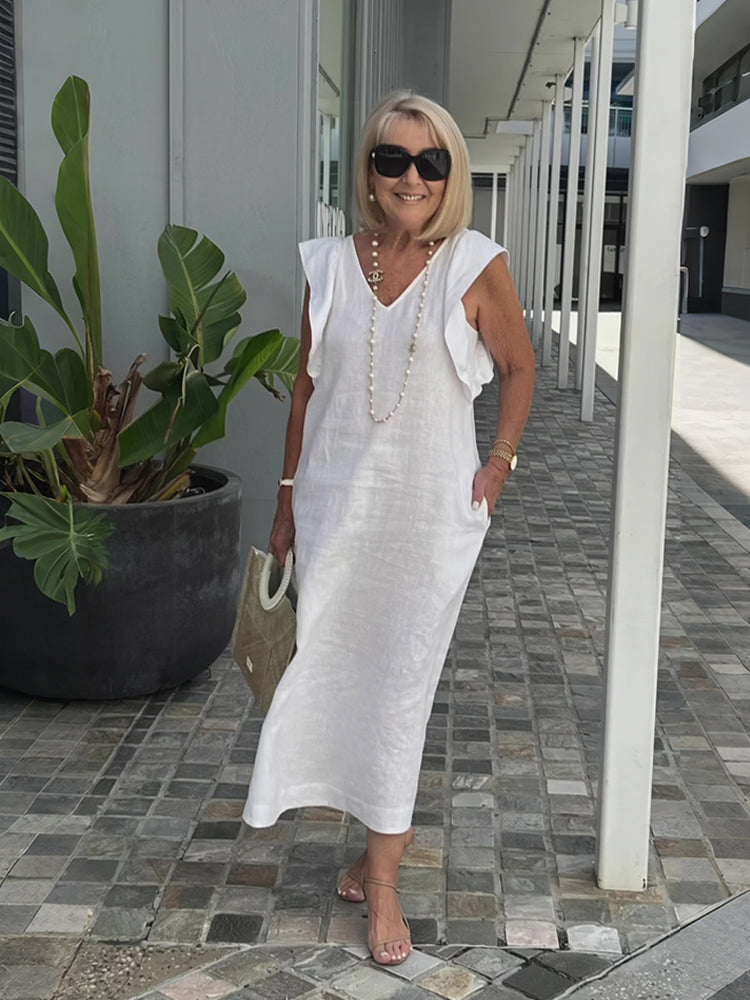 Plus Size V-neck Flying Sleeve Dress
