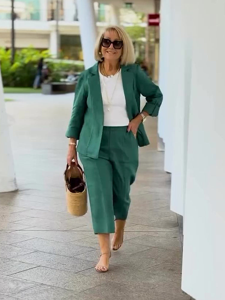 Plus Size Blazer & Crop Pants Two-piece Set