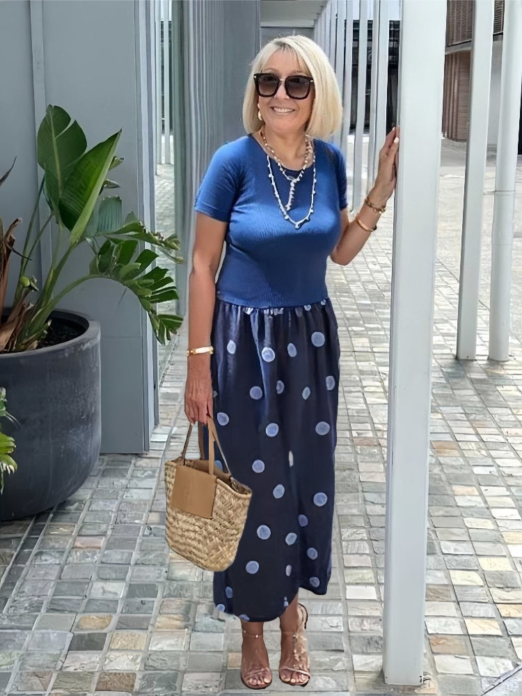 Polka Dot Print Short Sleeve Patchwork Tunic Dress