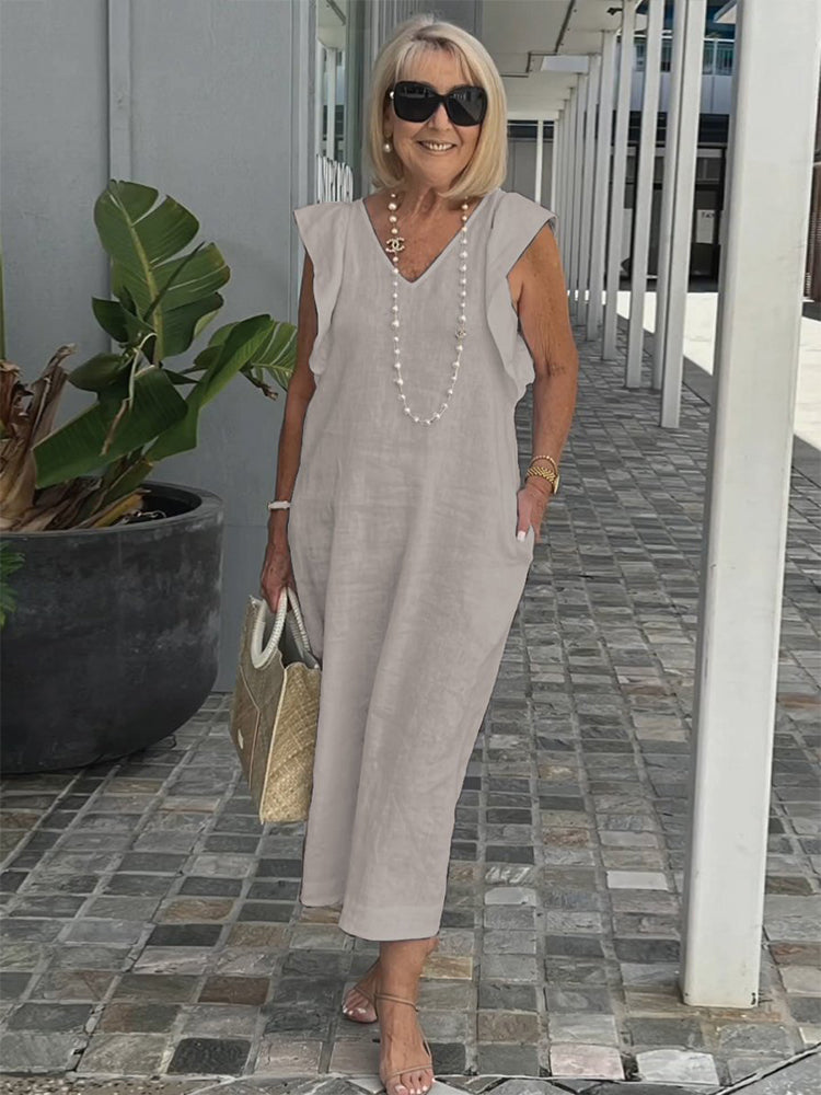 Plus Size V-neck Flying Sleeve Dress