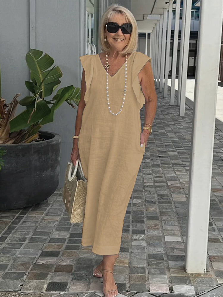 Plus Size V-neck Flying Sleeve Dress