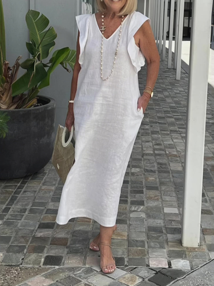 Plus Size V-neck Flying Sleeve Dress