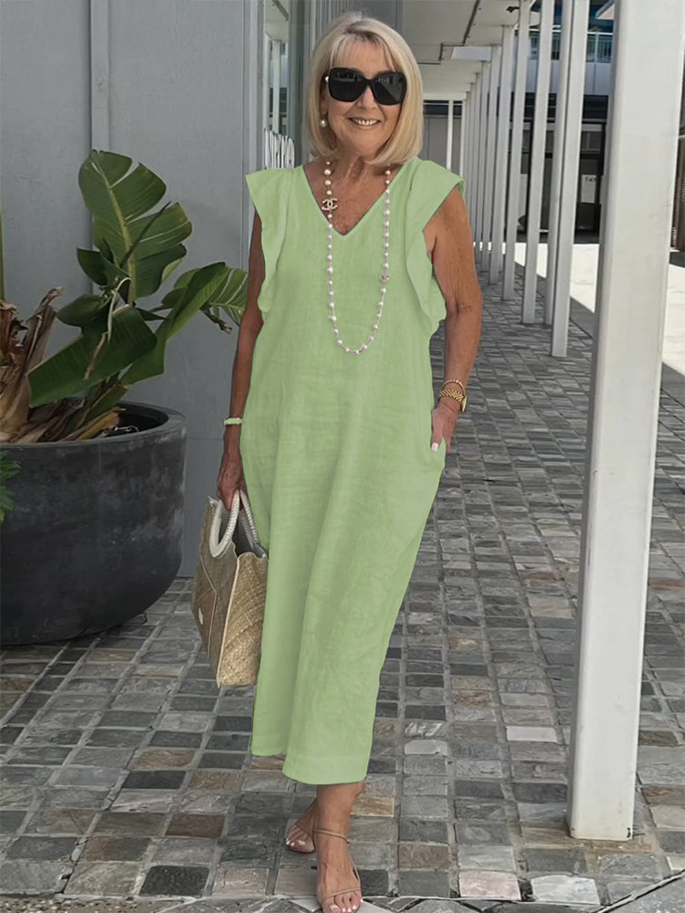 Plus Size V-neck Flying Sleeve Dress