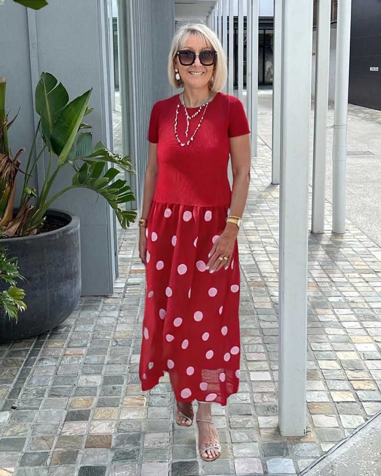 Polka Dot Print Short Sleeve Patchwork Tunic Dress