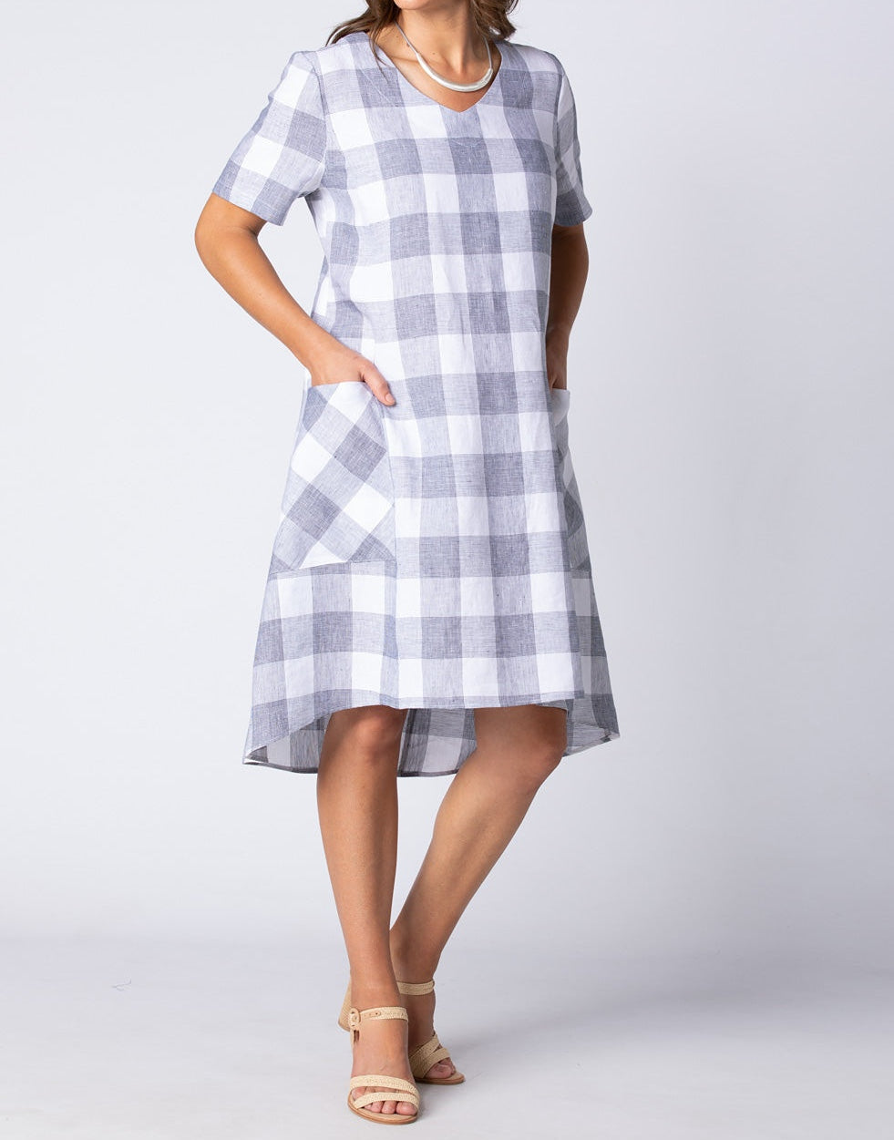 Plus Size Floaty Dress Gray and White Check Plus Size Dress