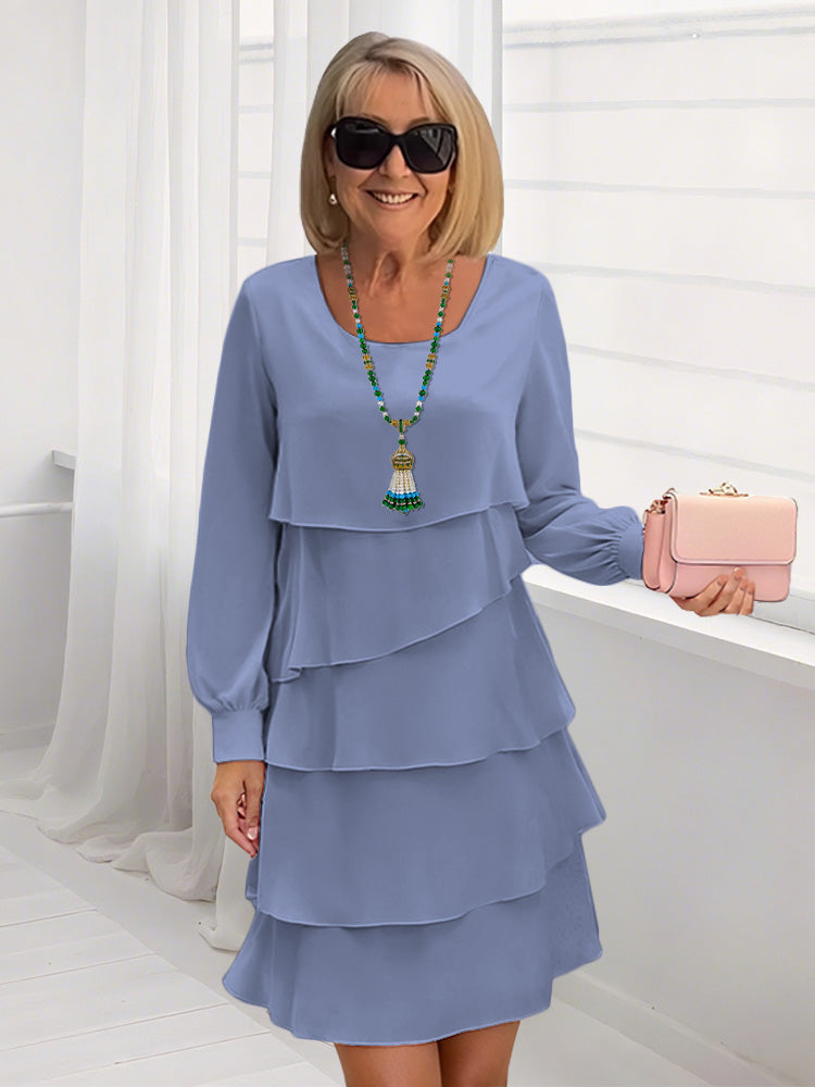 Elegant & Stylish Long-sleeved U-neck Multi-layer Dress