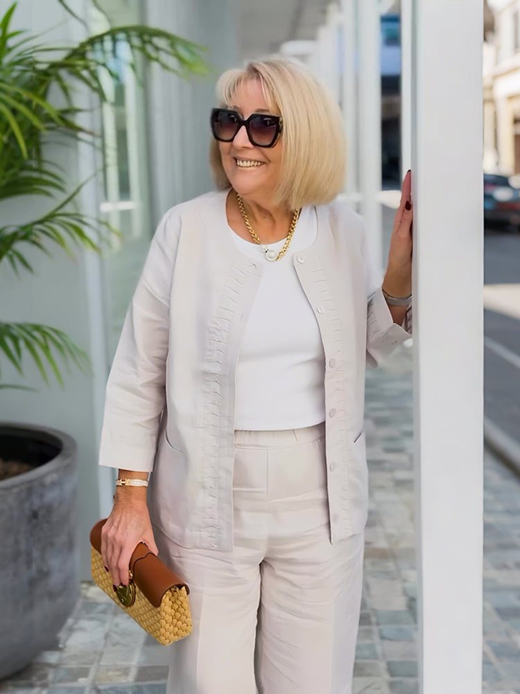 2-Piece 3/4 Sleeve Shirt & Wide-Leg Pants Set