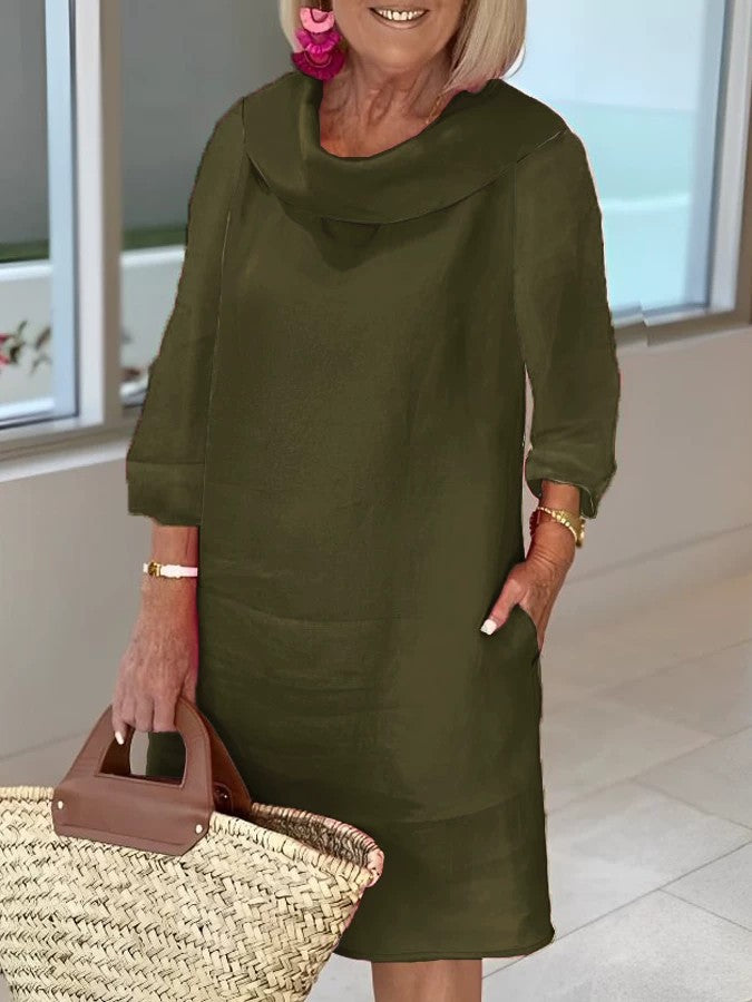 Pile Collar 3/4 Sleeve Dress